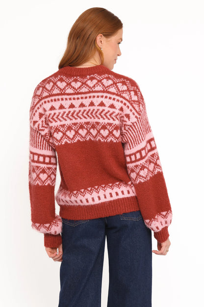 Zinnia Fairisle Knit Sweater Red