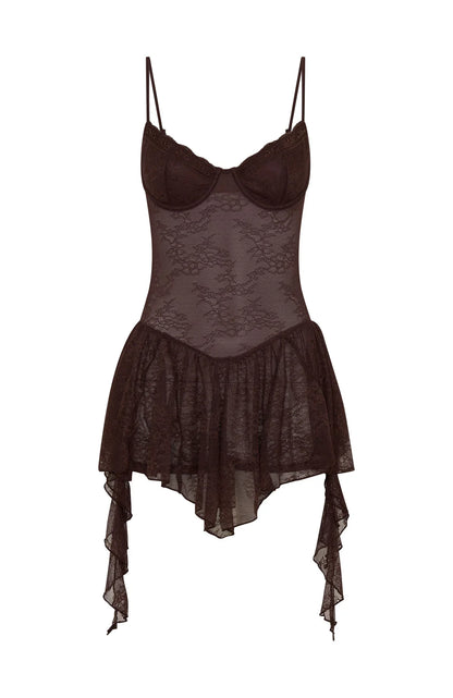 Only Tonight Lace Playsuit Chocolate