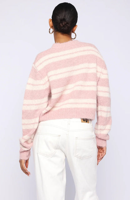 Ice Bae Stripe Knit Cardigan Strawberry Cream Stripe