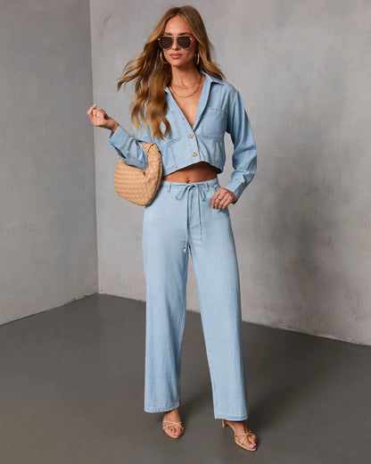 Issey Rigid Low Rise Straight Chambray Pants