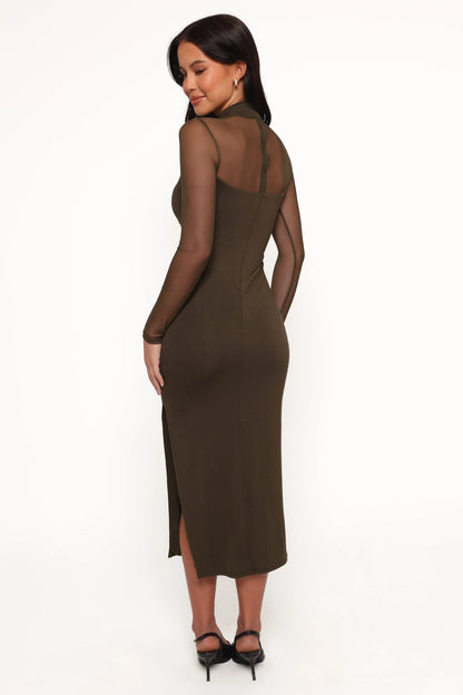Farrow Long Sleeve Midi Dress Olive