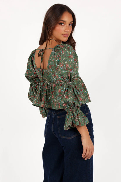 Kenny Top Green Paisley Floral