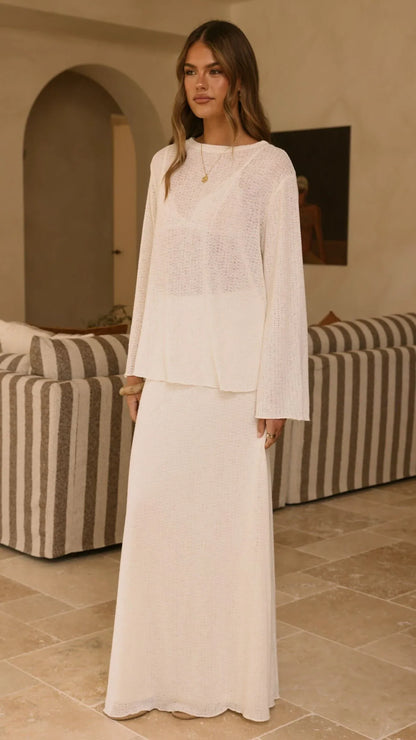 Bayley Knit Top and Skirt Set Cream