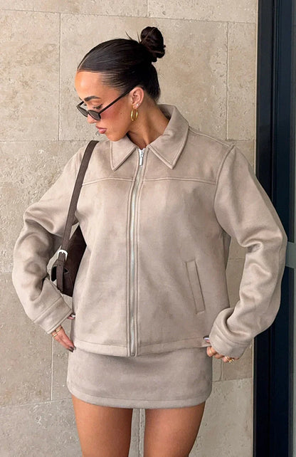 Like The Old Days Faux Suede Jacket Sand