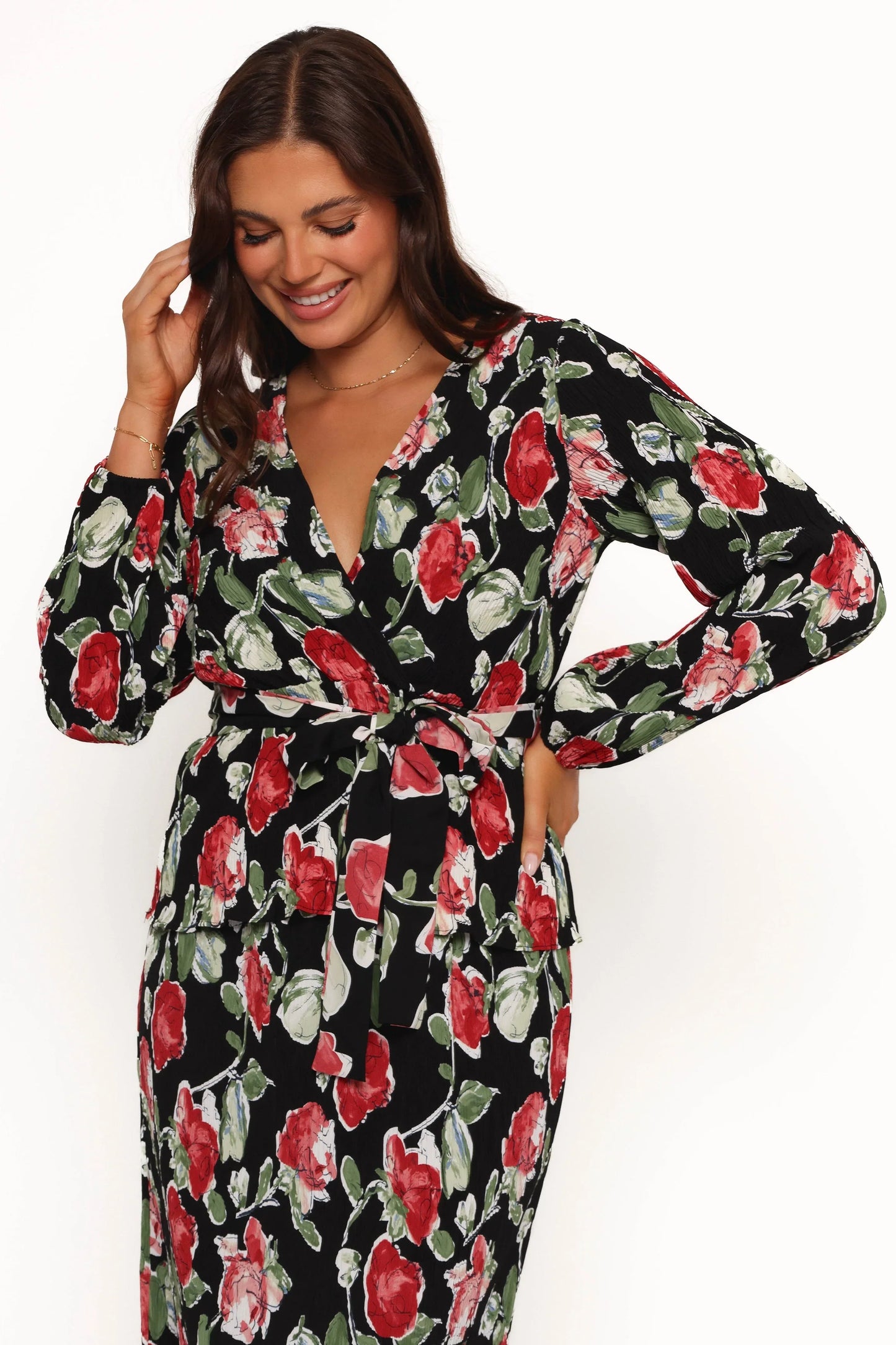 Minelli Pleat Top Black Rose