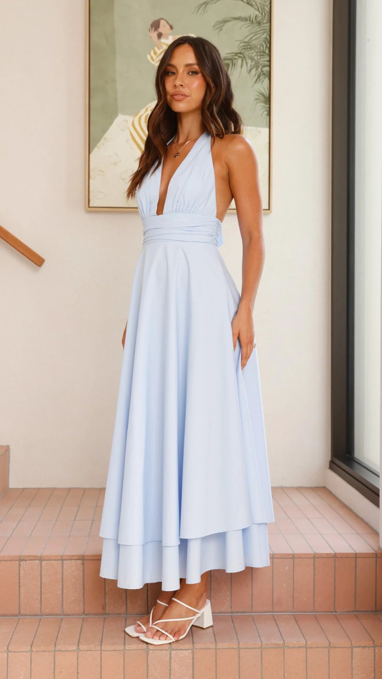Kathy Halter Neck Maxi Dress Light Blue