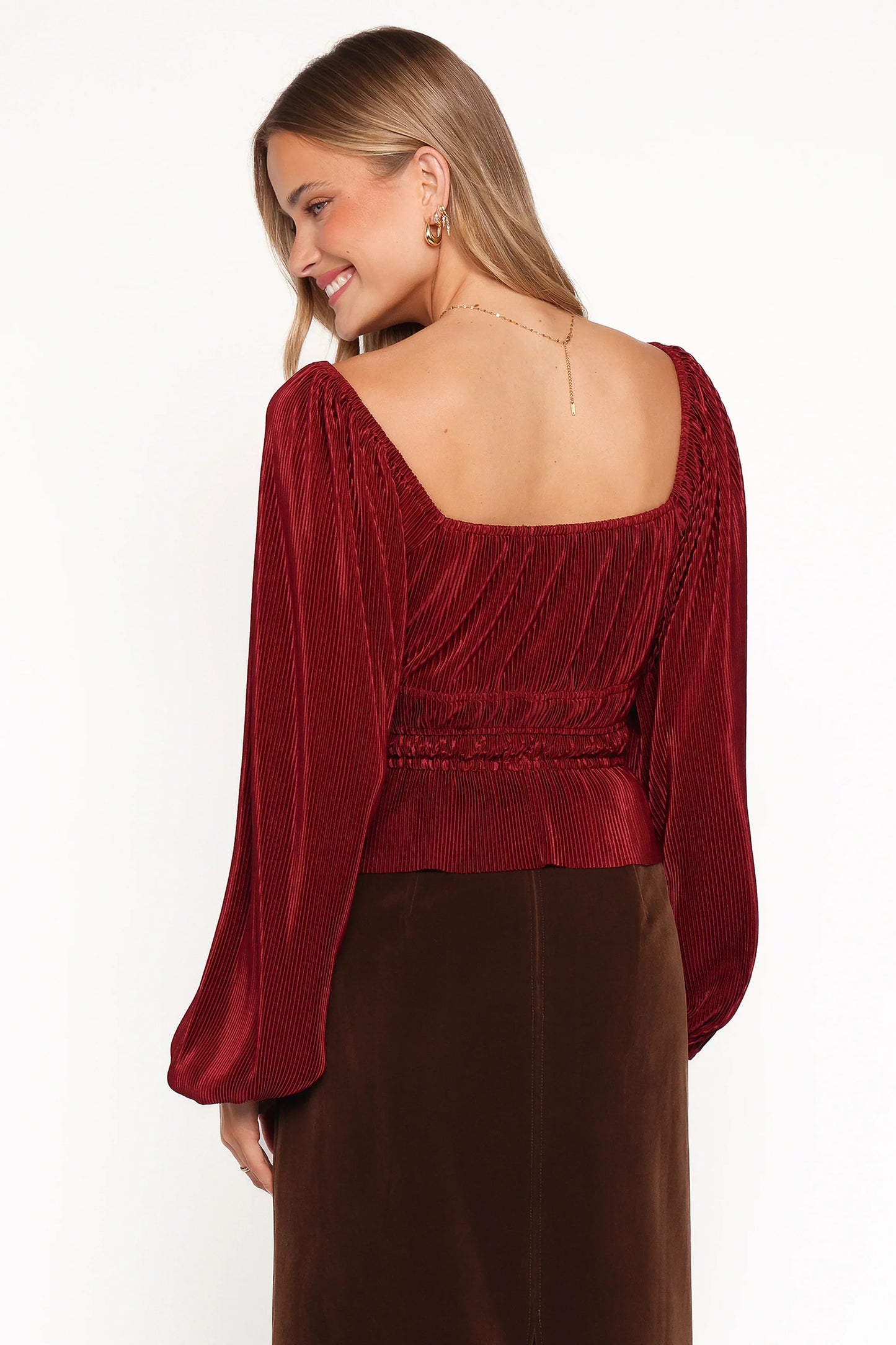 Ceppia Plisse Top Burgundy