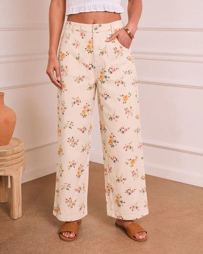 Bloom Energy Rigid Mid Rise Straight Leg Floral Jeans