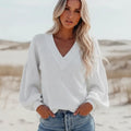 Boho V Neck Lantern Sleeve Knit Top