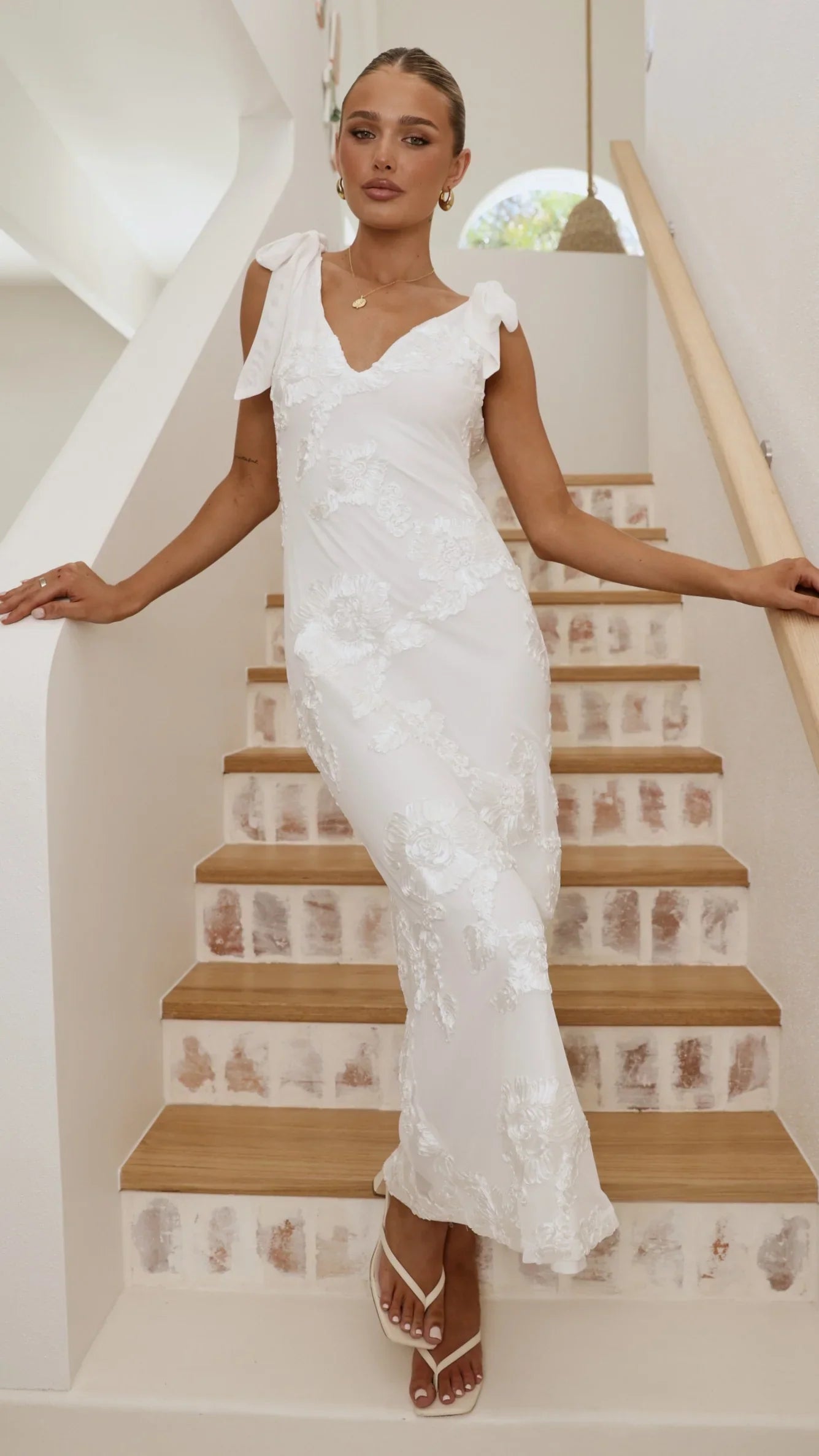 Usha Tie Strap Maxi Dress White