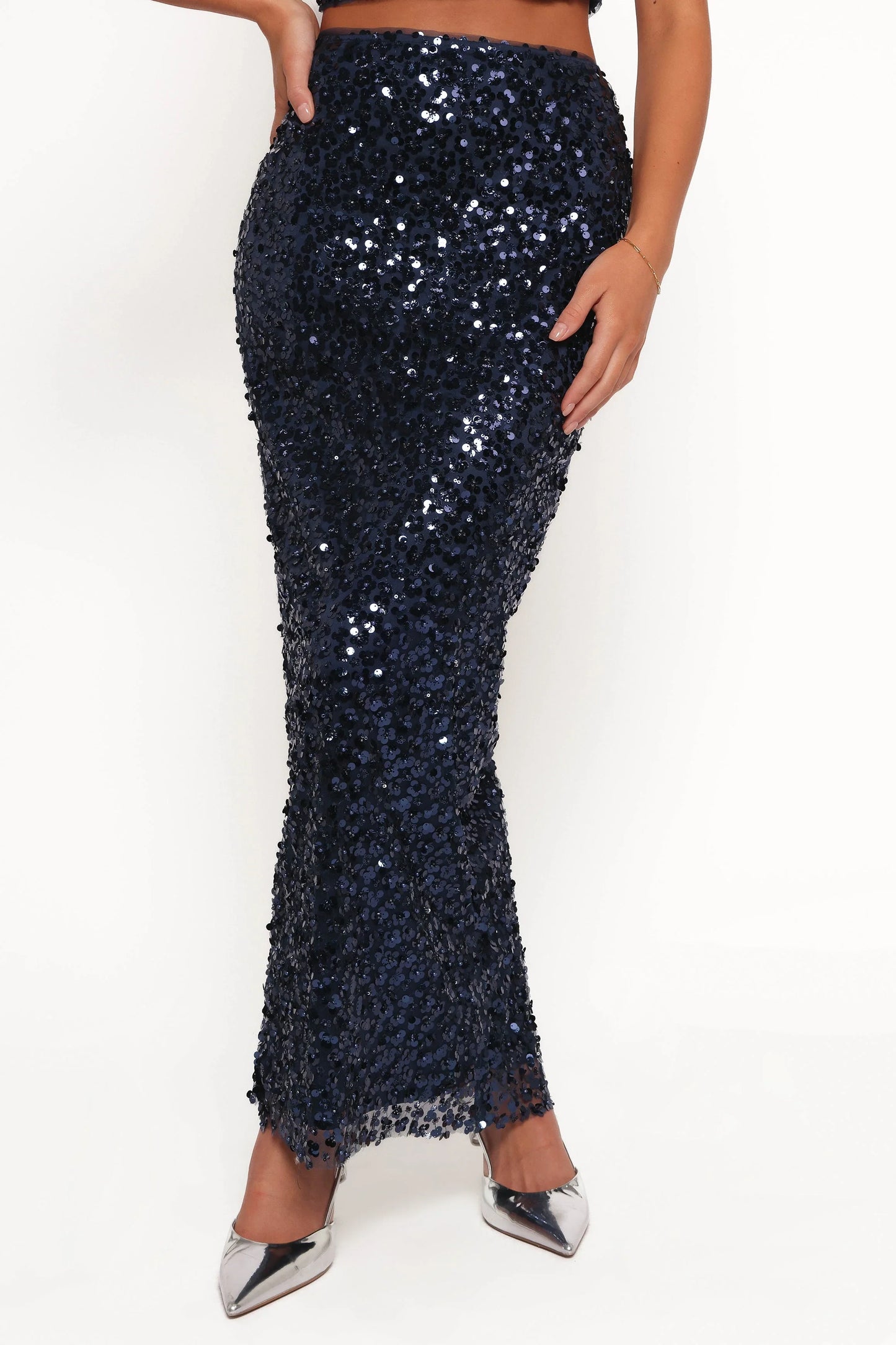 Glissy Sequin Skirt Set Navy