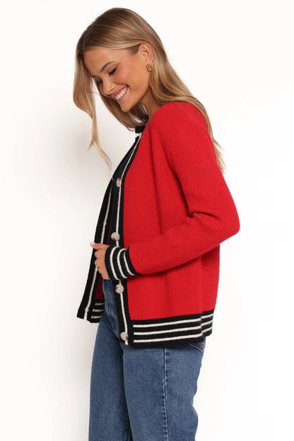 Yorkshire Contrast Hem Cardigan Red