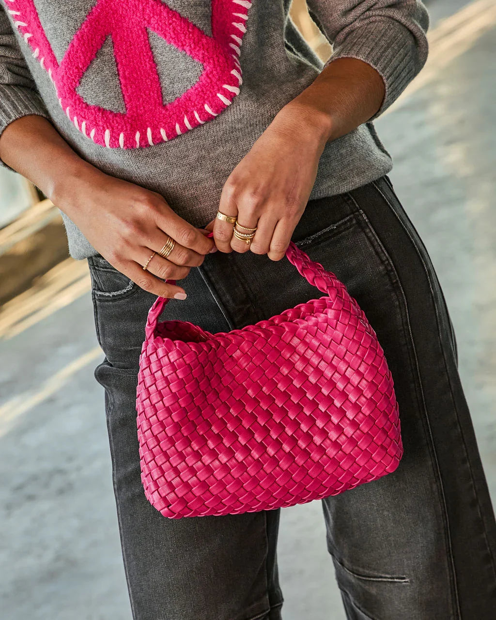 Fiah Textured Woven Vegan Leather Bag
