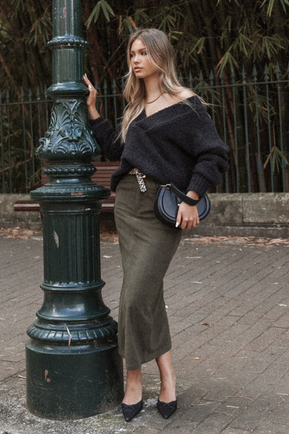 Myra Corduroy Midi Skirt Olive