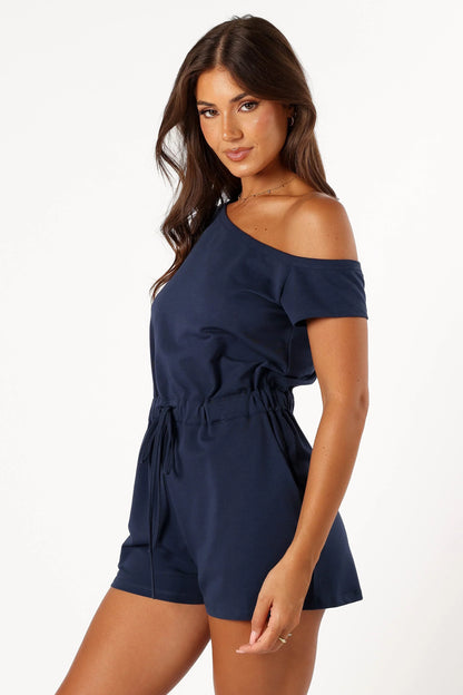 Cecilia Off Shoulder Romper Navy