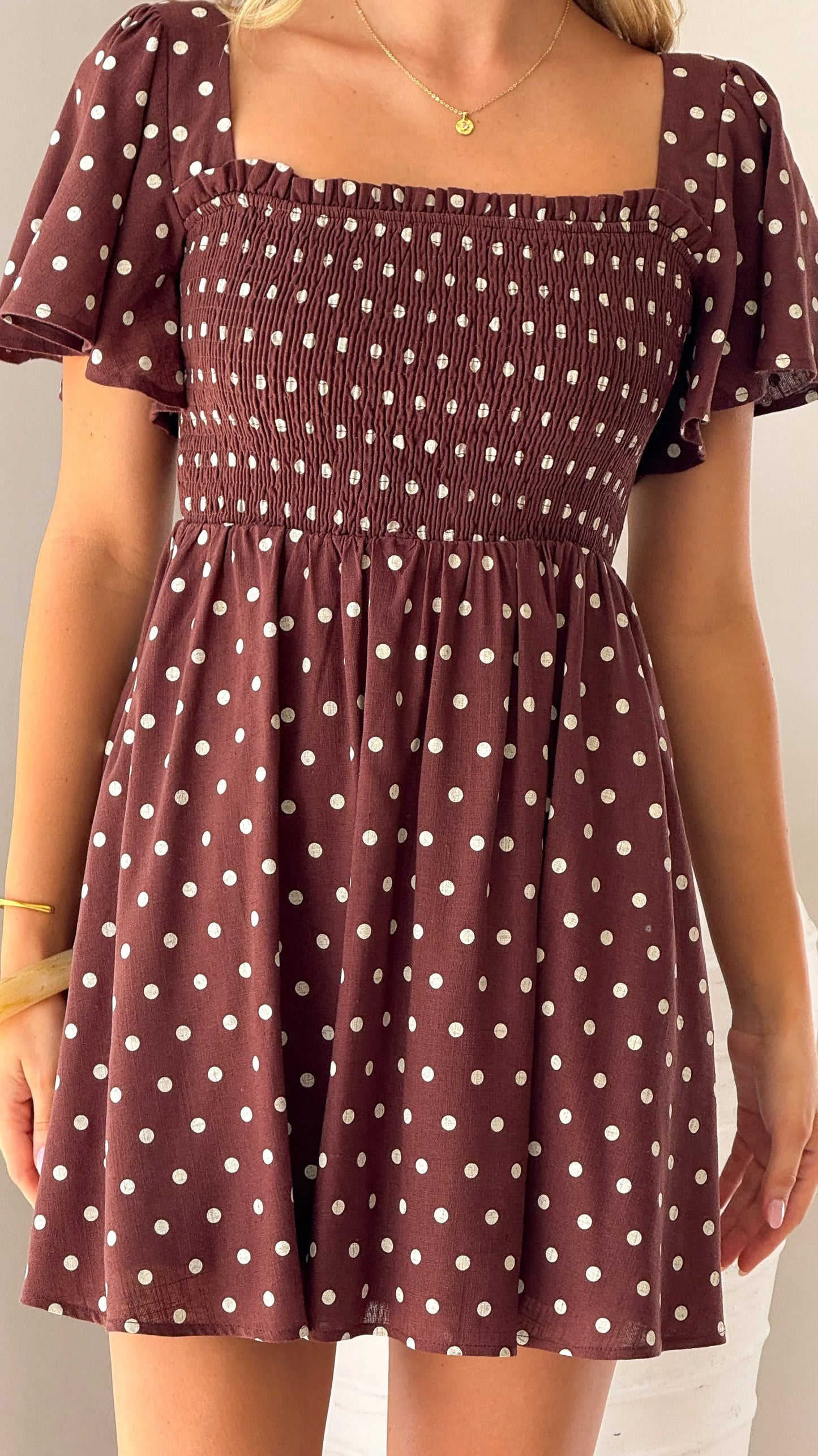 Molly Mini Dress Chocolate Nude Spot