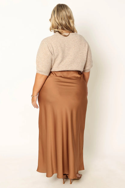 Nellie Satin Midi Skirt Bronze