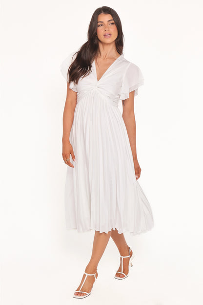 Nova Flutter Sleeve Midi Dress White