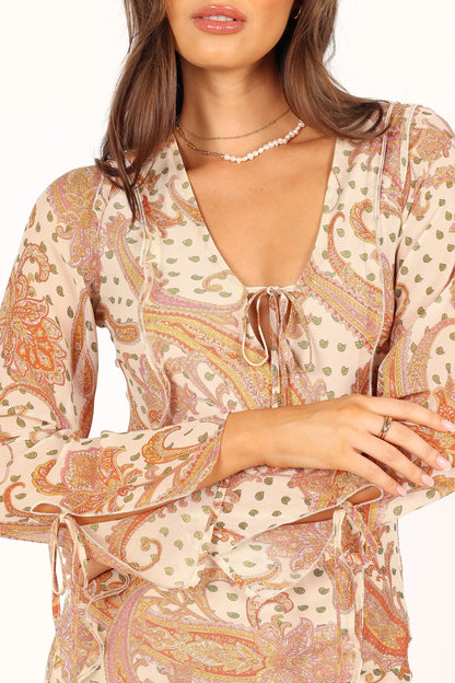 Sio Long Sleeve Midi Dress Tan
