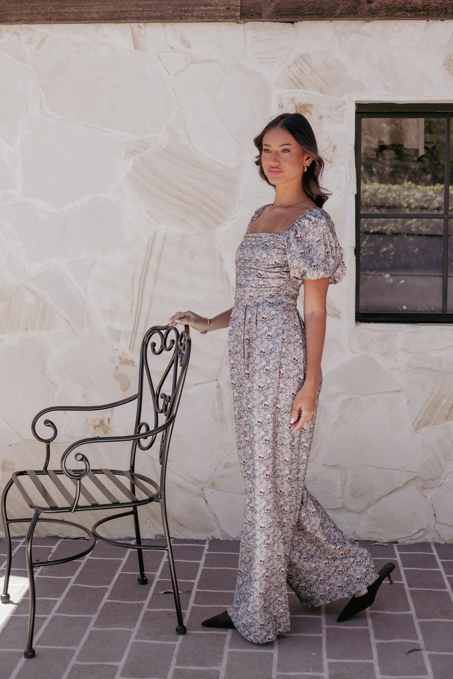Jayda Puff Sleeve Jumpsuit Grey Floral