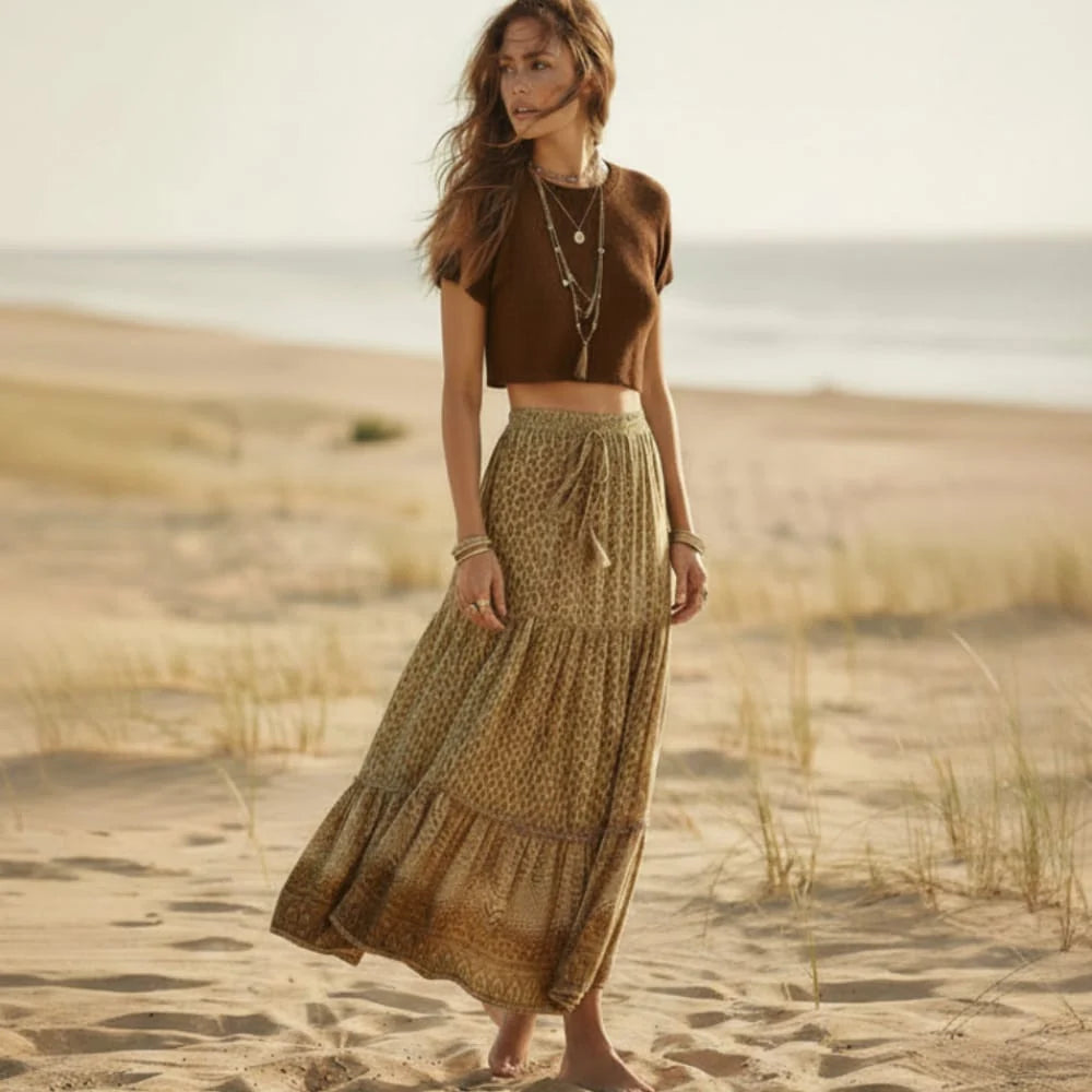 Leopard Print Boho Maxi Skirt