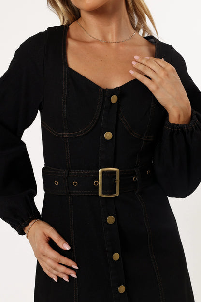 Mateo Long Sleeve Denim Dress Black