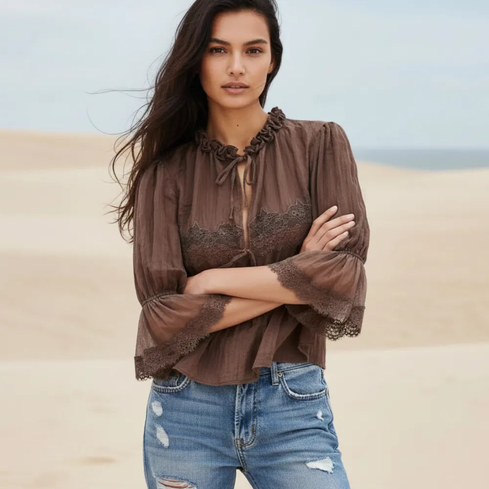 Boho Lace Long Sleeve Babydoll Top