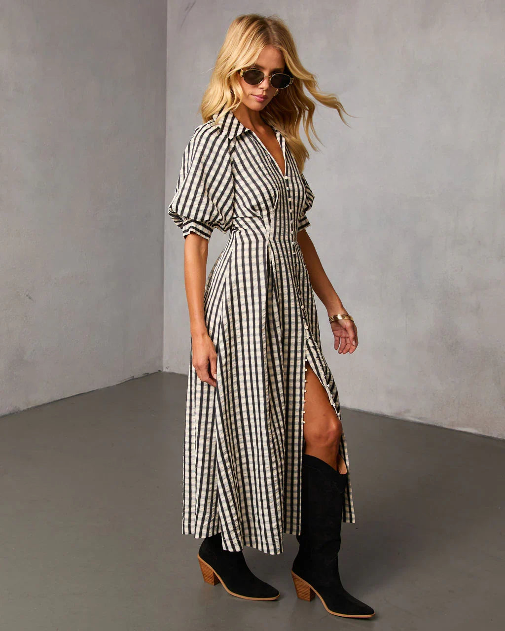Arleen Gingham Midi Shirt Dress