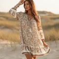 Boho Floral V Neck Ruffle Mini Dress