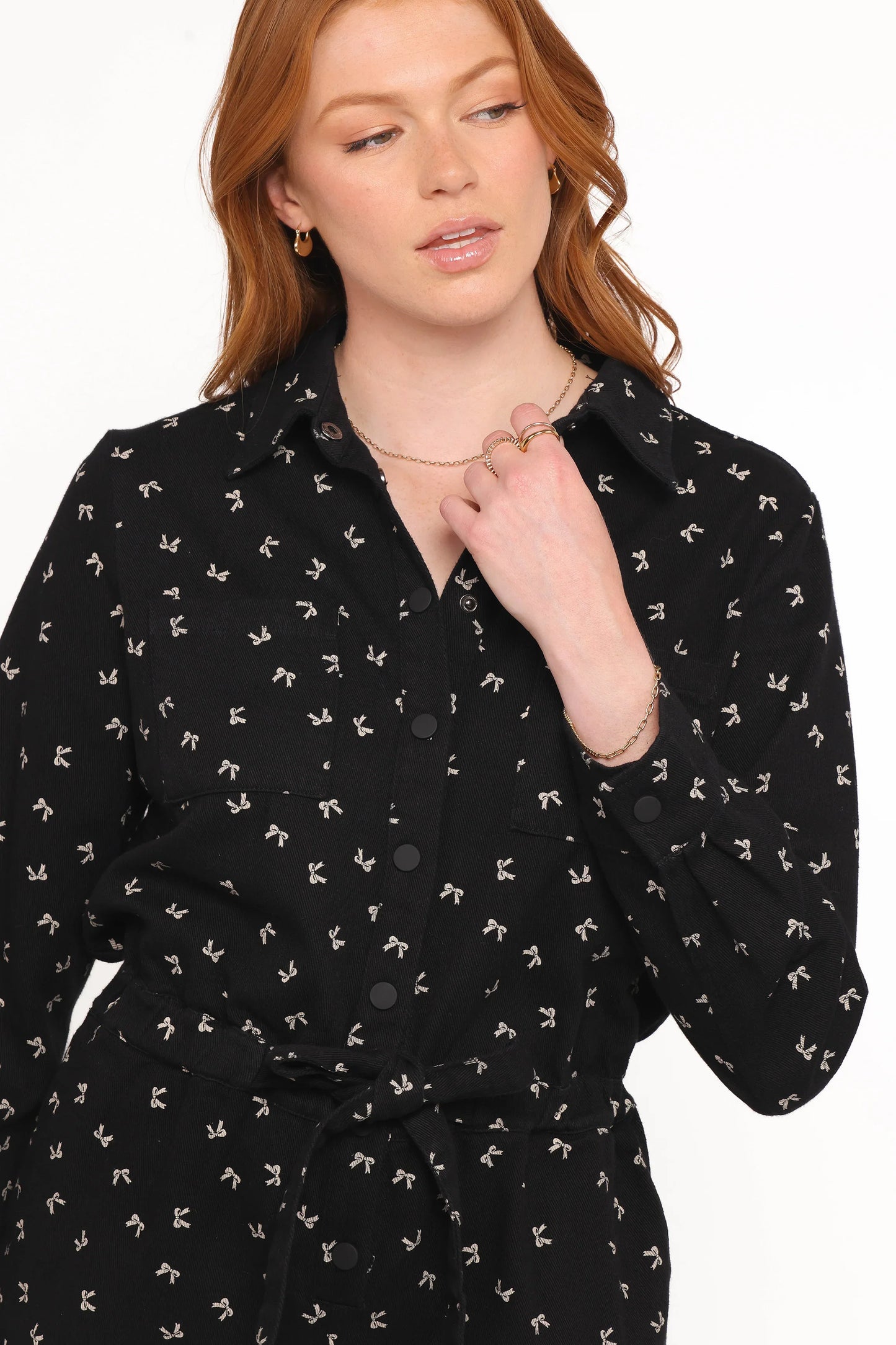 Niqui Long Sleeve Romper Black Cream