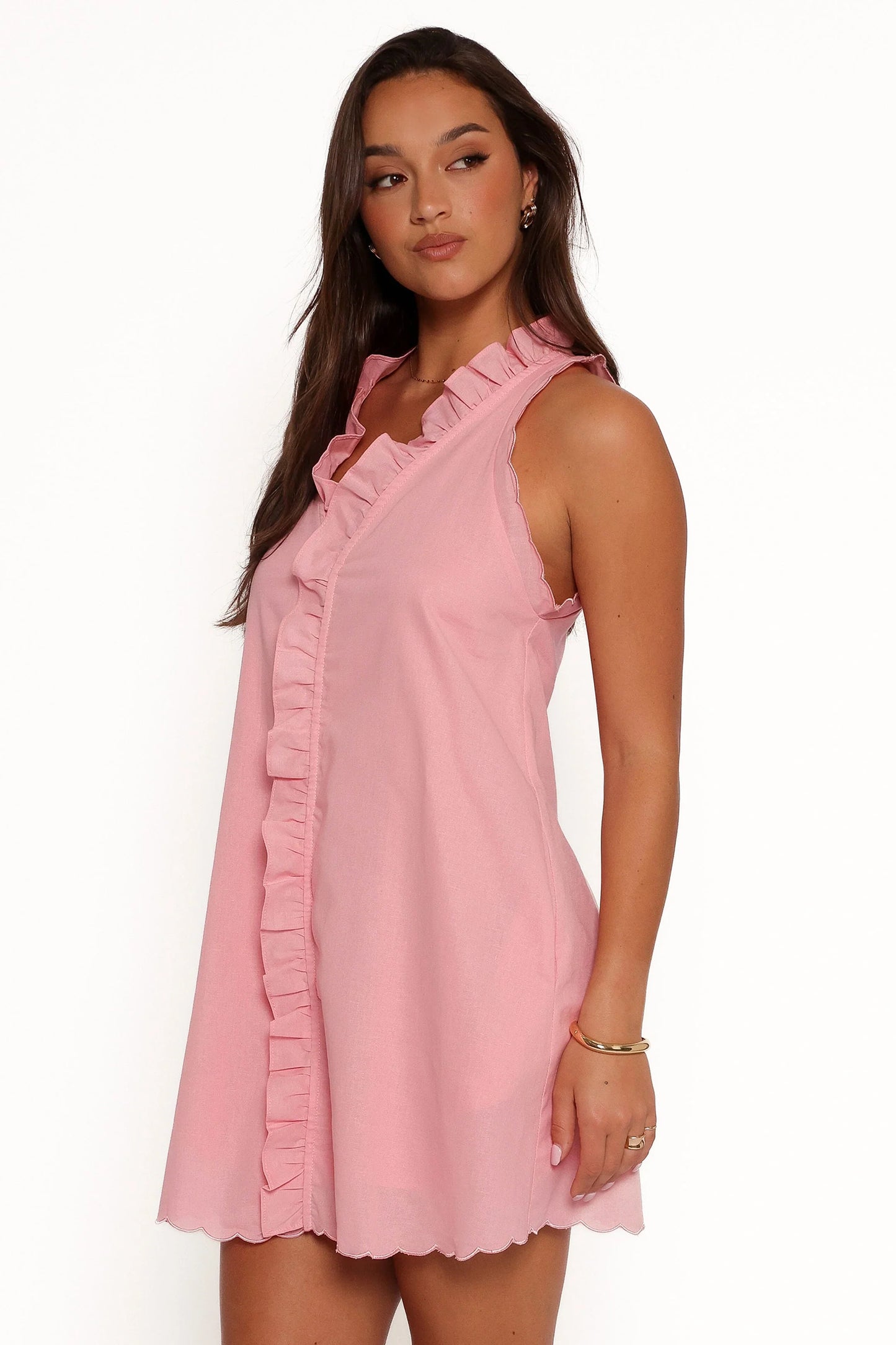 Cassandra Ruffle Mini Dress Pale Pink