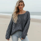 Boho Off Shoulder Cable Knit Sweater