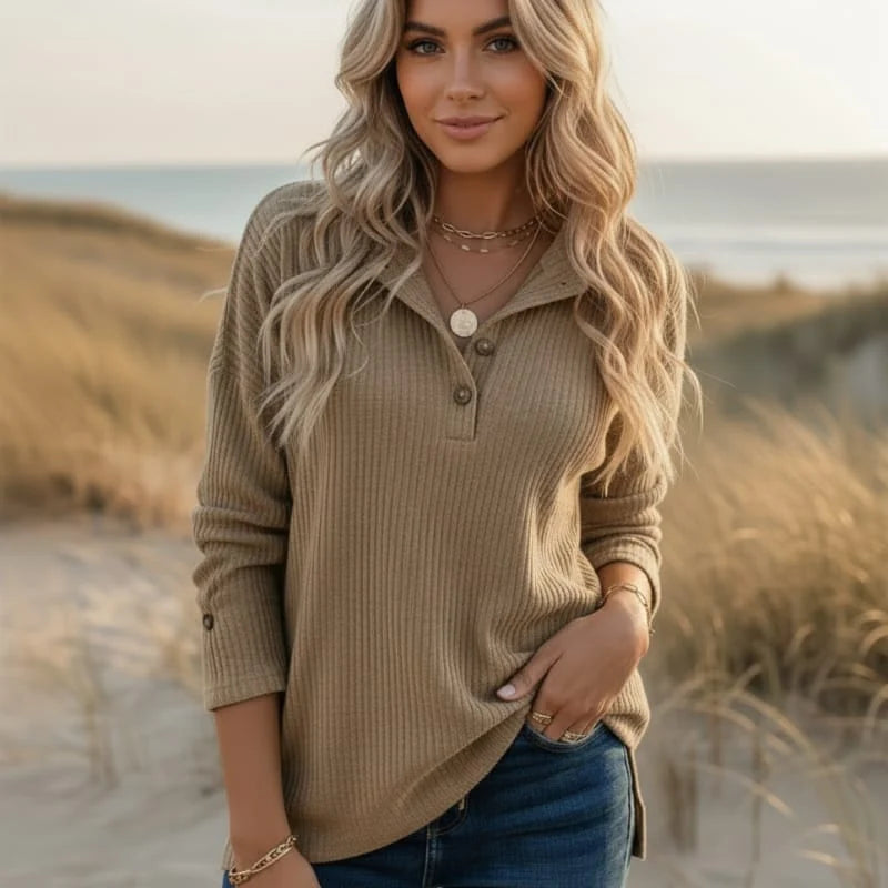 Boho Ribbed Long Sleeve Pullover Top