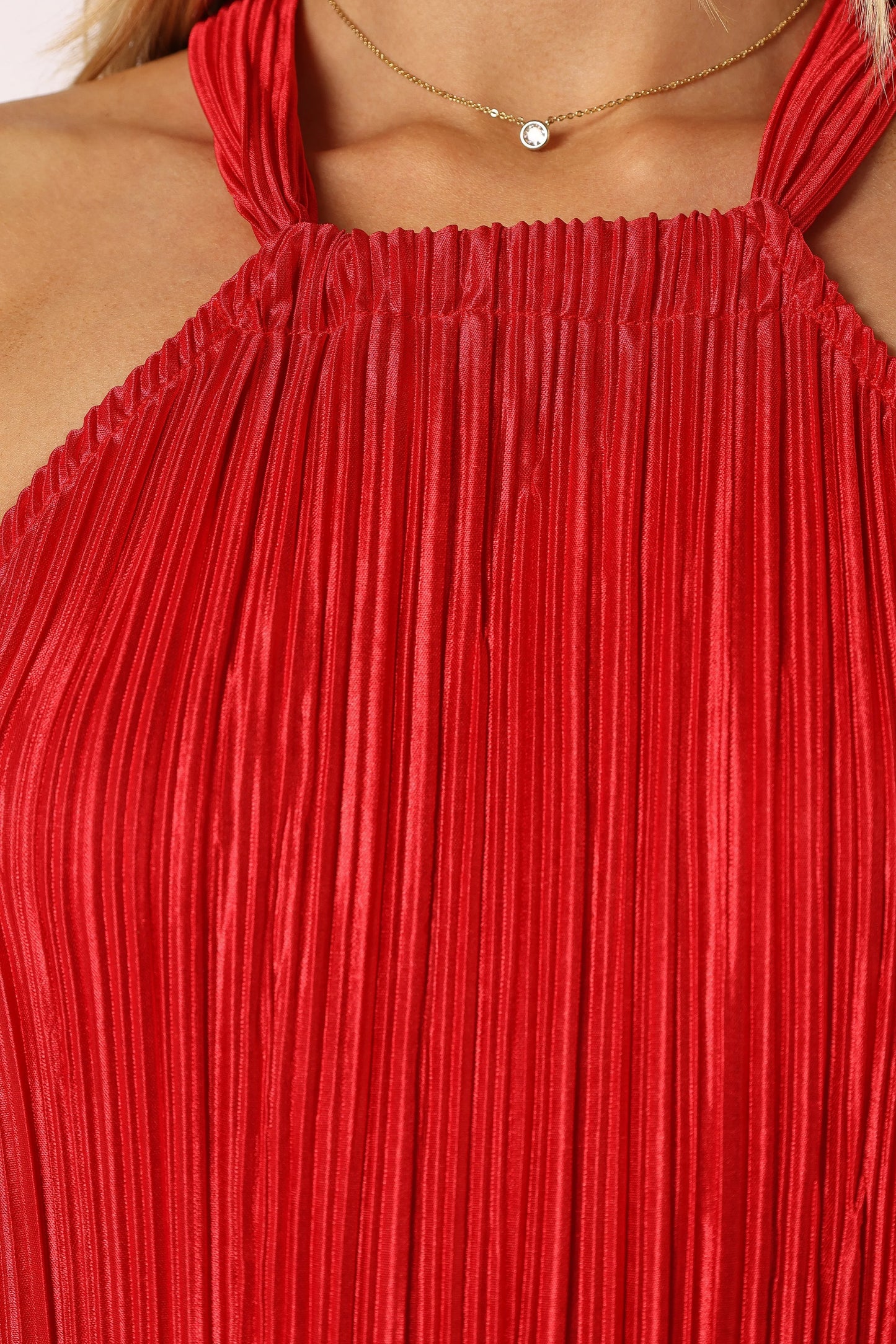 Melody Plisse Halter Maxi Dress Red