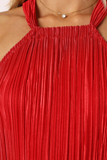 Melody Plisse Halter Maxi Dress Red