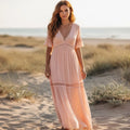 Blush Pink Lace Maxi Dress with Flutter Sleeves