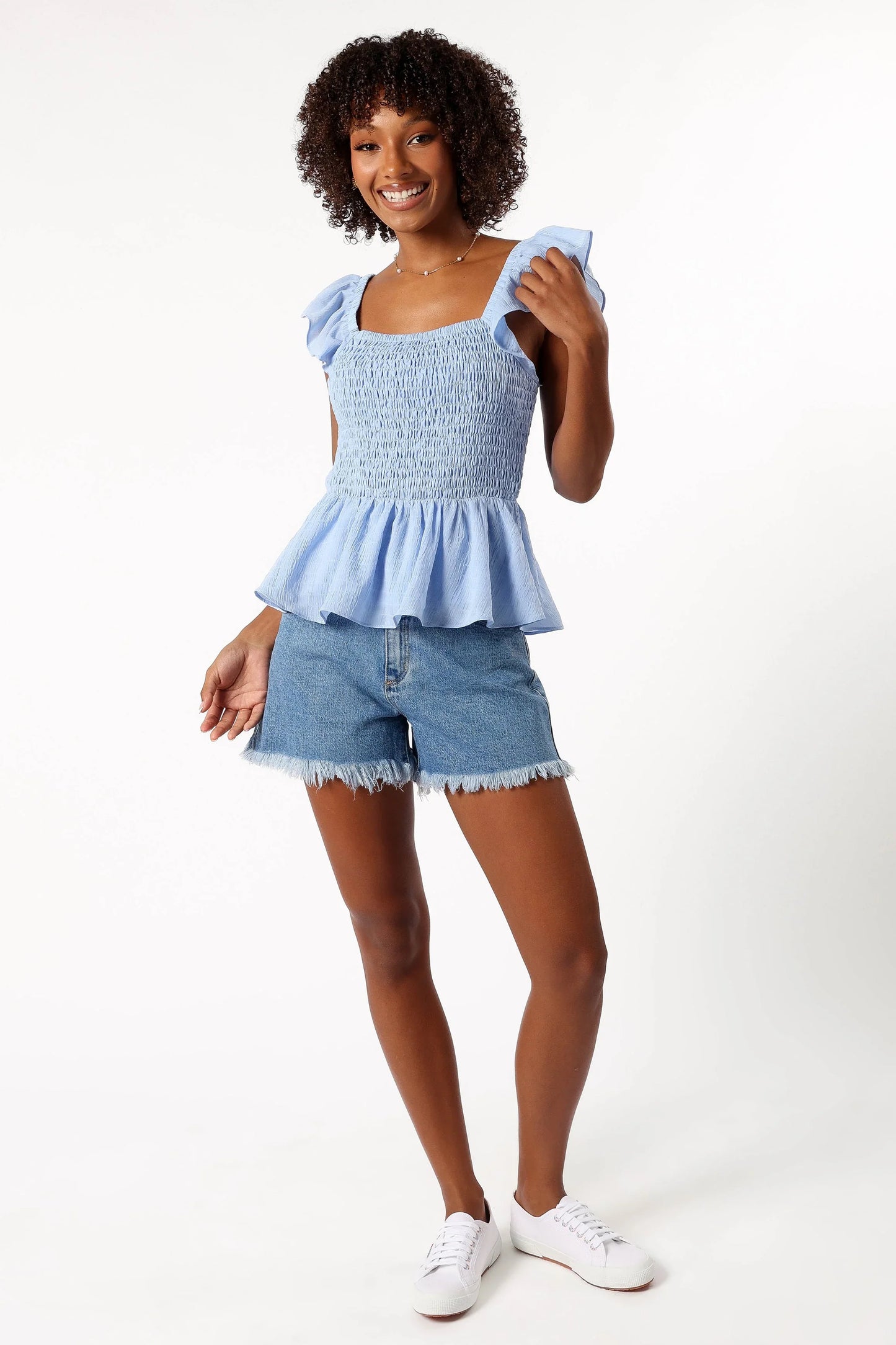 Gabie Ruffle Sleeve Top Blue
