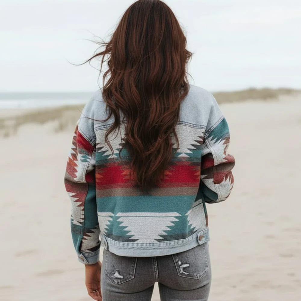 Boho Geometric Denim Jacket