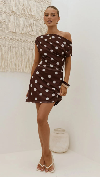 Sammie Mini Dress Brown Cream Polka