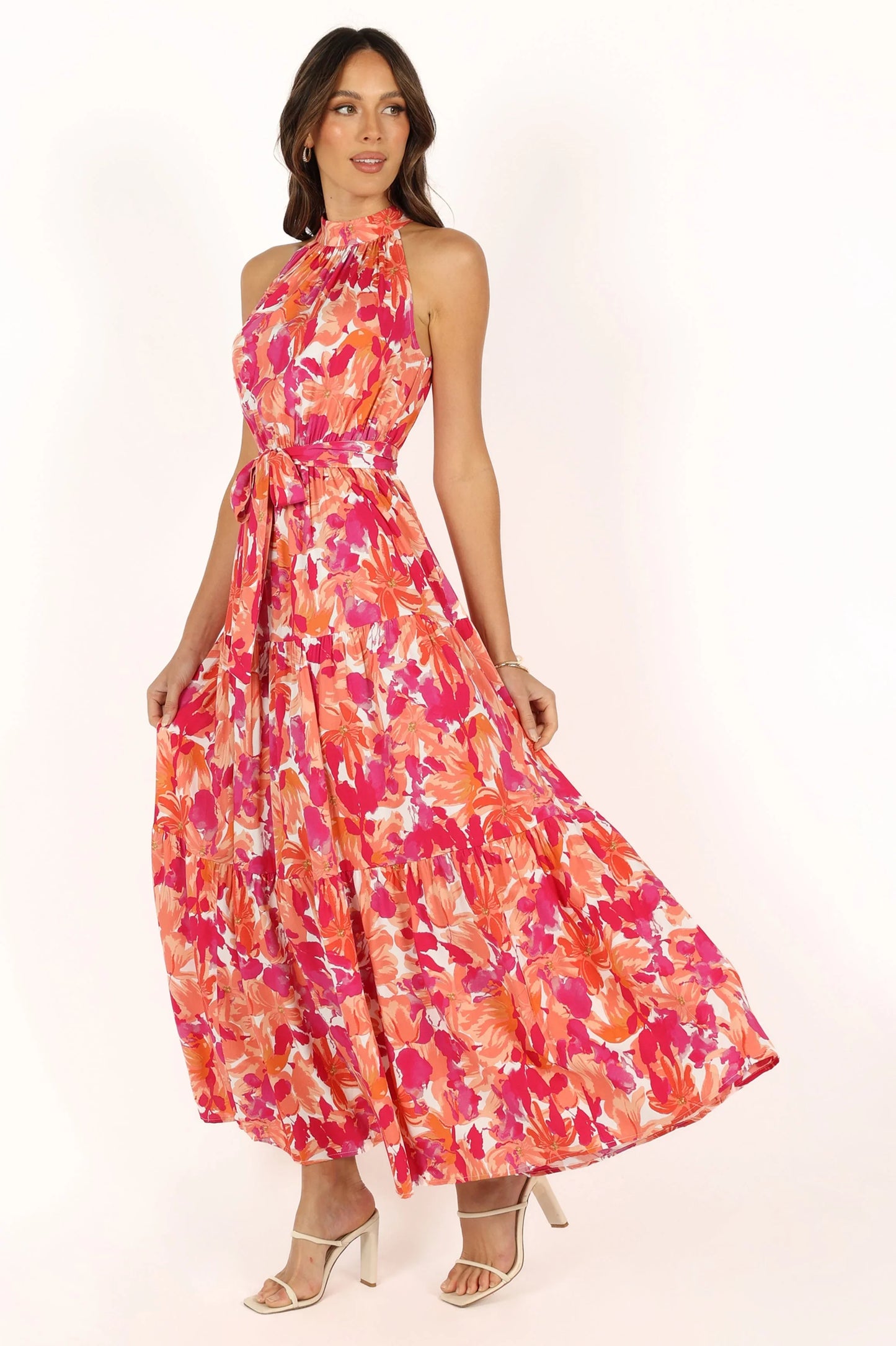 Caroline Maxi Halter Dress Red Orange