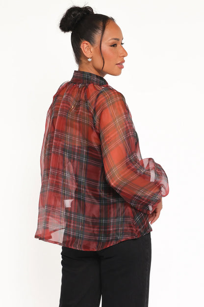 Marni Organza Top Red Plaid