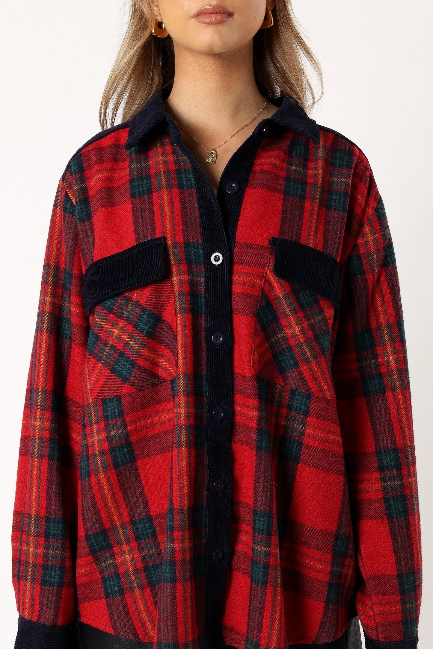 Lucille Plaid Shacket Red Navy