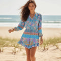 Boho Blue Wildflower Floral Romper with Long Sleeves