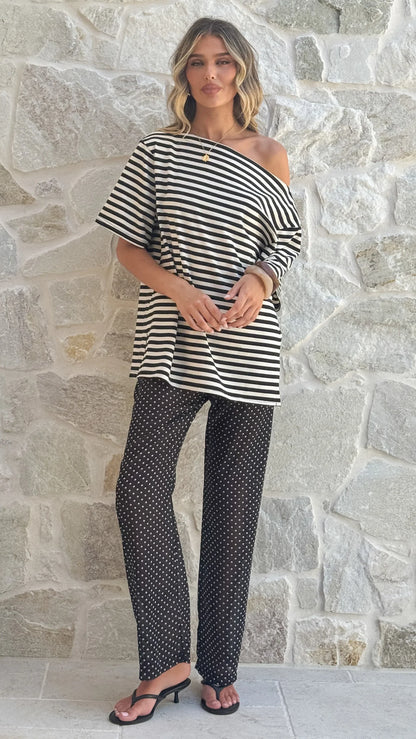 Reda Semi Sheer Pants Black White Spot