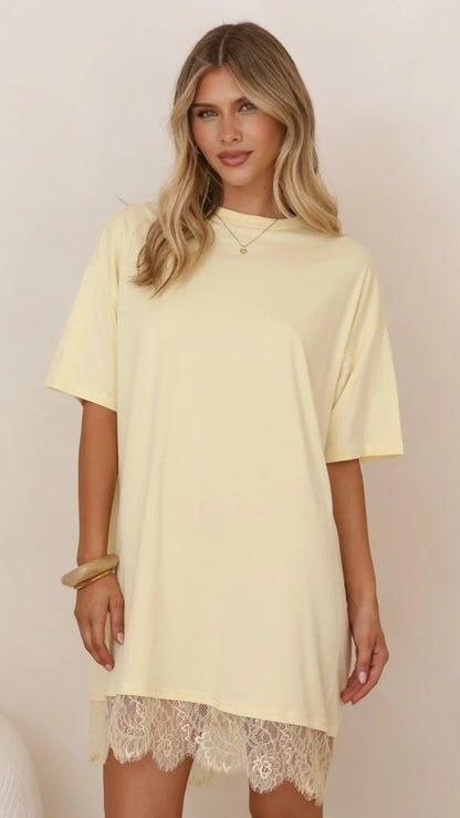 Saya T Shirt Lace Mini Dress Yellow