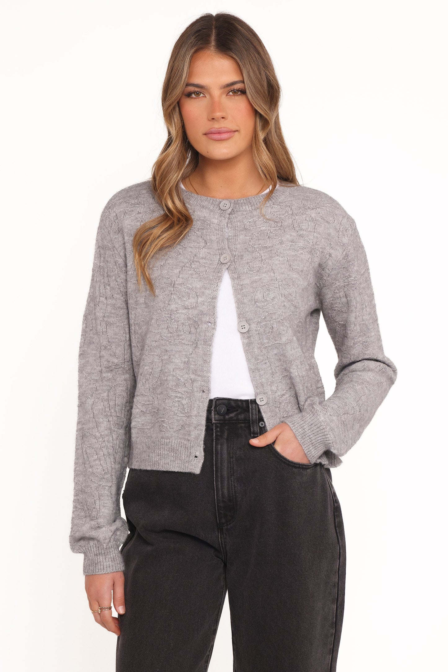Fauna Tonal Floral Cardigan Heather Grey