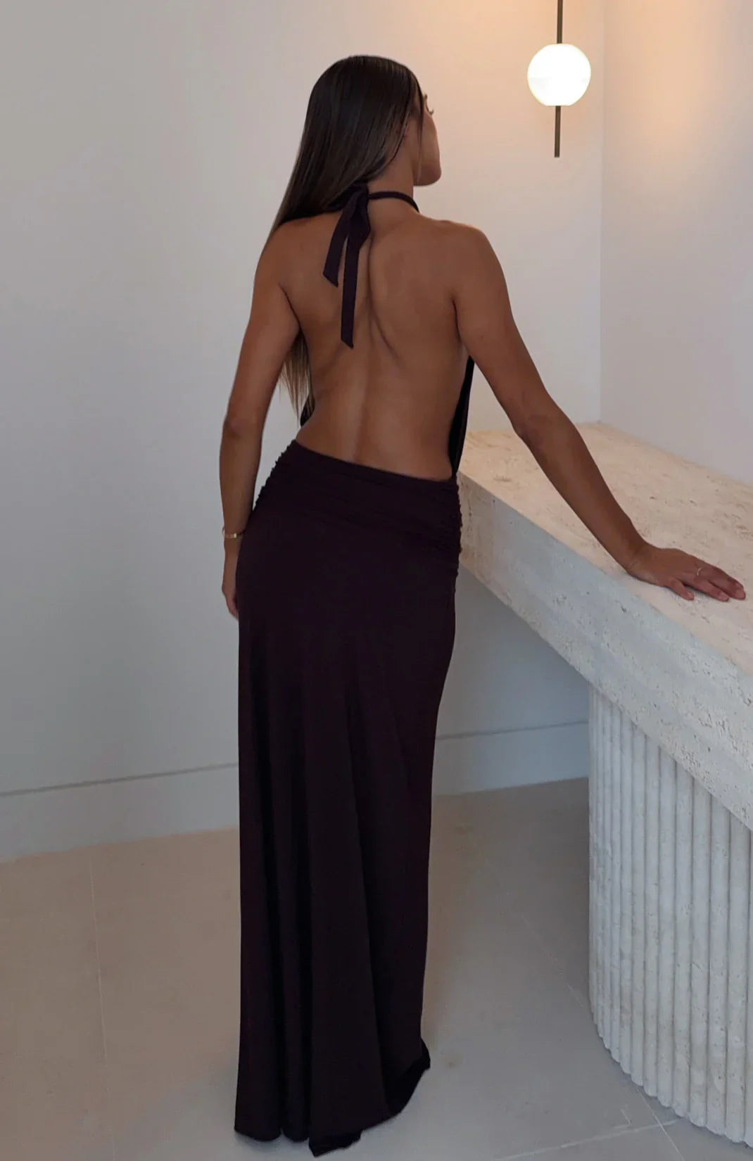 Shes Got That Look Halter Neck Maxi Dress Dark Chocolate