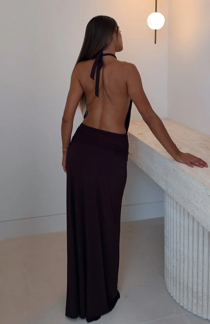 Shes Got That Look Halter Neck Maxi Dress Dark Chocolate