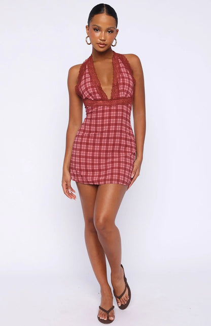 A Girls Girl Mini Dress Berry Plaid
