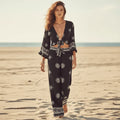 Boho Black Print Kimono Wide Leg Pants Set
